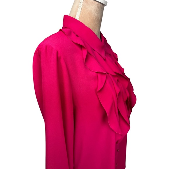 Karl Lagerfield Paris Top Womens XL Pink Ruffle Neck Gold‎ Buttons Office Career - Picture 5 of 15